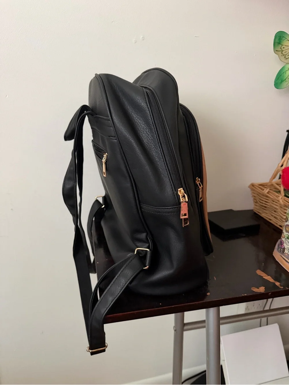 Black Backpack with Tan and Brown Front Panel - Unbranded